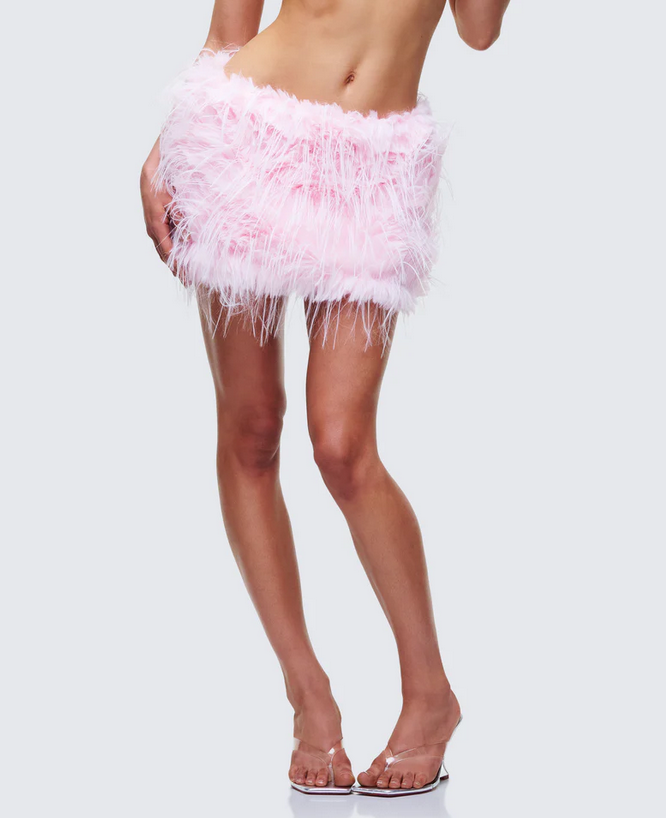 Finesse Amal Pink Feathered Mini Skirt
