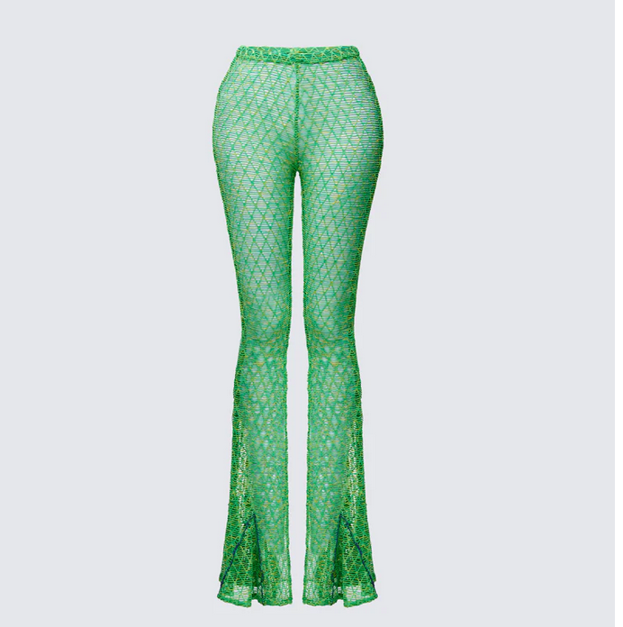 Finesse Zayla Green Net Flare Leg Trousers