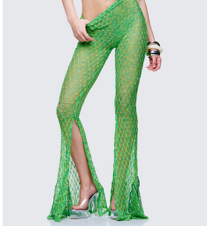 Finesse Zayla Green Net Flare Leg Trousers