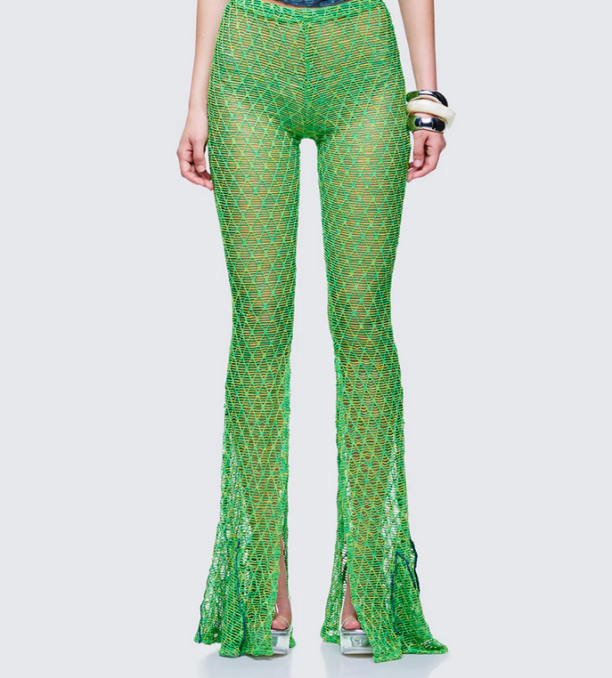 Finesse Zayla Green Net Flare Leg Trousers