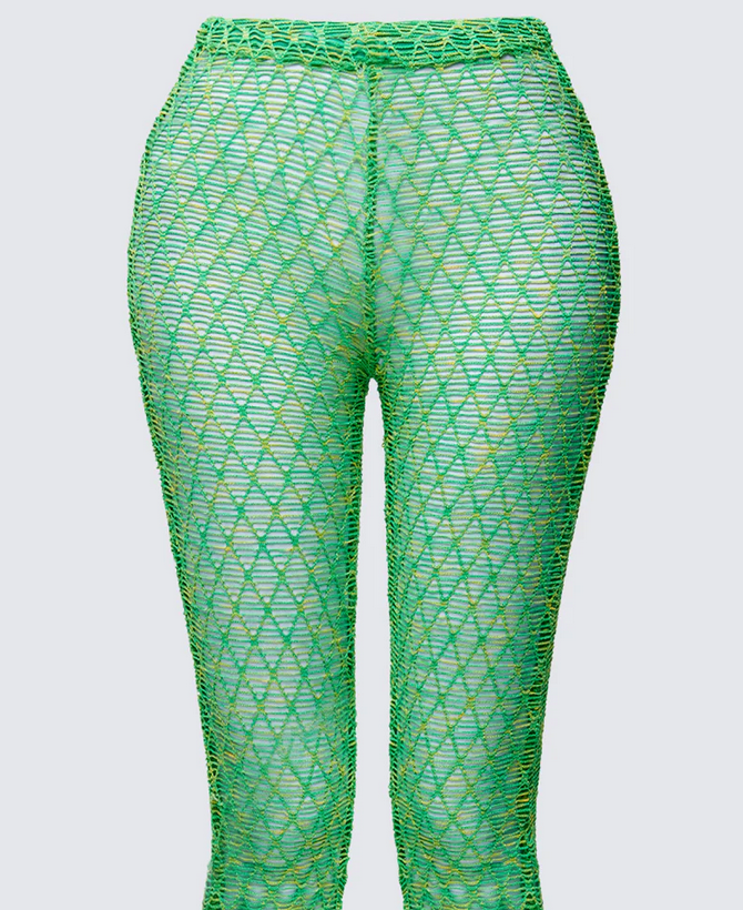 Finesse Zayla Green Net Flare Leg Trousers