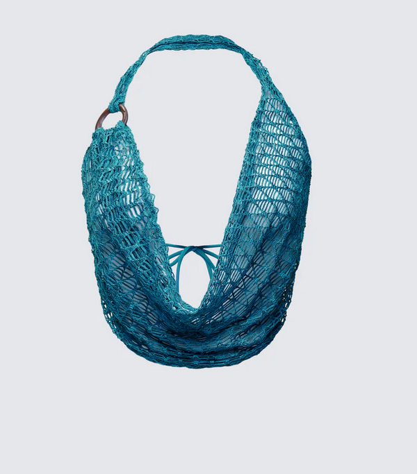 Finesse Zayla Blue Net Cowl Neck Top