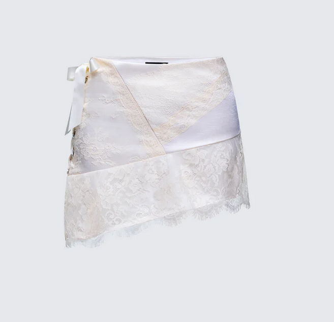 Finesse Josette White Satin Lace Up Skirt