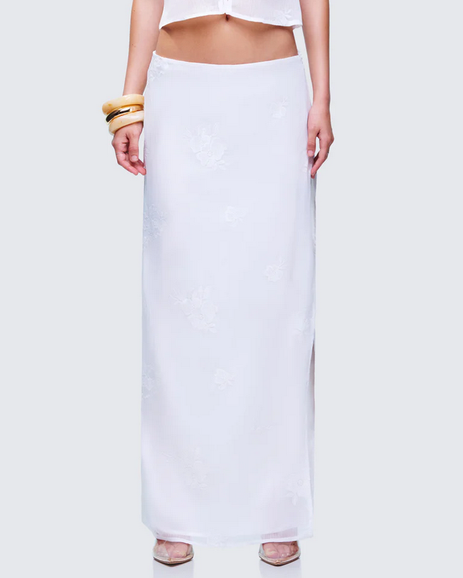 Finesse Isla Ivory Embroidered Maxi Skirt