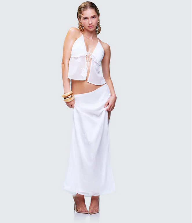 Finesse Isla Ivory Embroidered Maxi Skirt