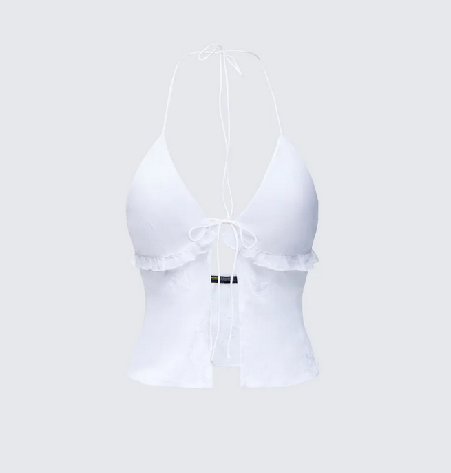 Finesse Isla Ivory Embroidered Halter Top