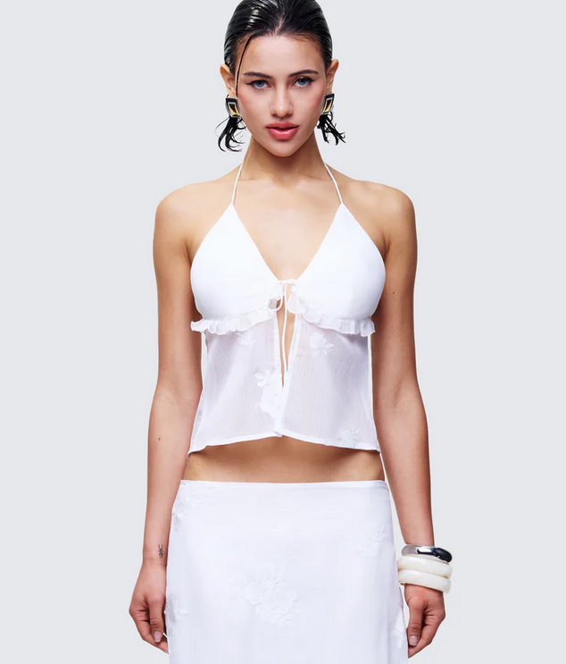 Finesse Isla Ivory Embroidered Halter Top