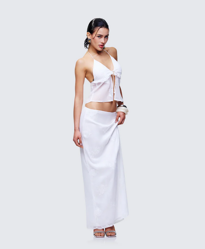 Finesse Isla Ivory Embroidered Halter Top