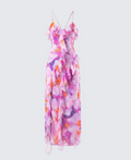 Finesse Kenya Pink Floral Ruffle Maxi Dress