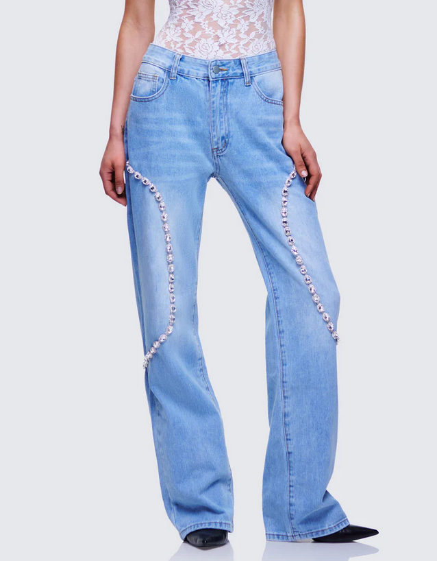 Finesse Margaux Blue Denim Diamanté Path Jean
