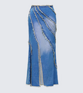 Finesse Briony Blue Denim Frayed Maxi Skirt