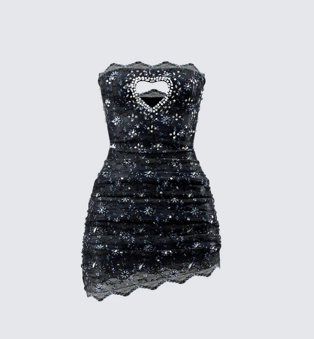 Finesse Clover Hand Beaded Rhinestone Mini Dress