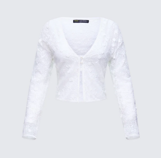 Finesse Keturah White Embroidered Lace Cardigan