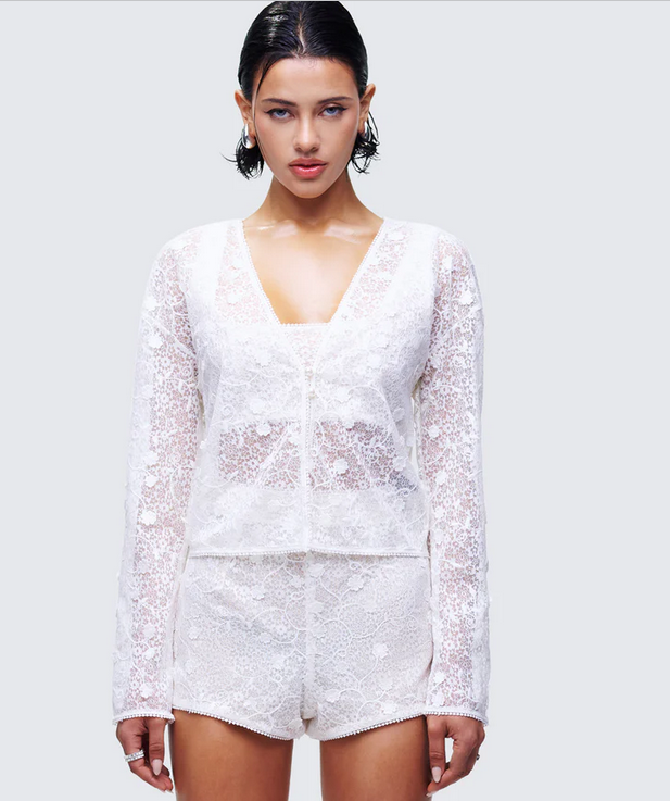 Finesse Keturah White Embroidered Lace Cardigan