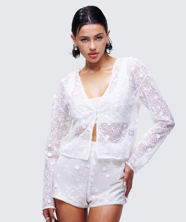 Finesse Keturah White Embroidered Lace Cardigan