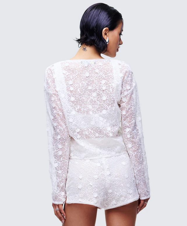Finesse Keturah White Embroidered Lace Cardigan