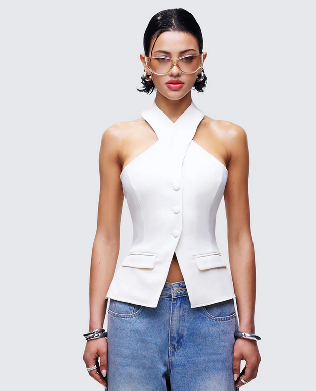 Finesse Elina Cream Halter Neck Waistcoat
