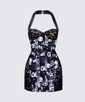 Finesse Spencer Black Printed Lace Mini Dress