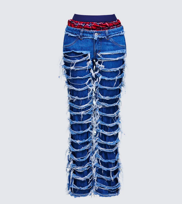 Finesse Katria Blue Frayed Denim Boxer Jean