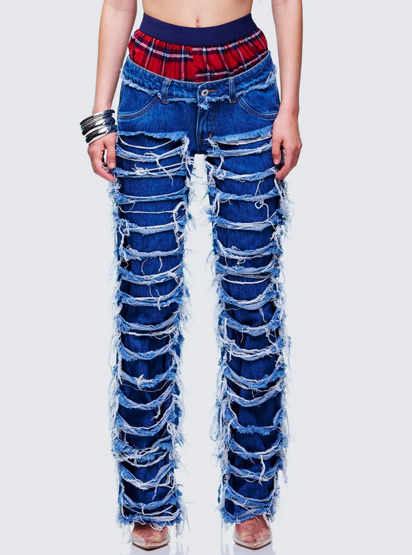 Finesse Katria Blue Frayed Denim Boxer Jean
