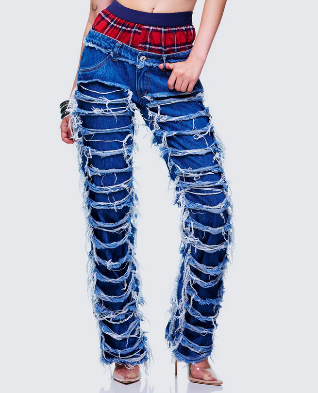 Finesse Katria Blue Frayed Denim Boxer Jean