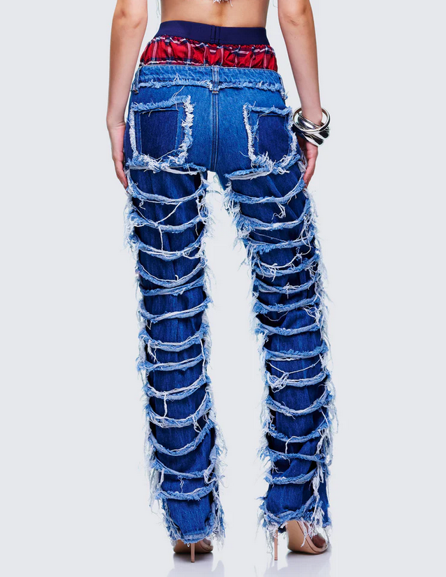 Finesse Katria Blue Frayed Denim Boxer Jean