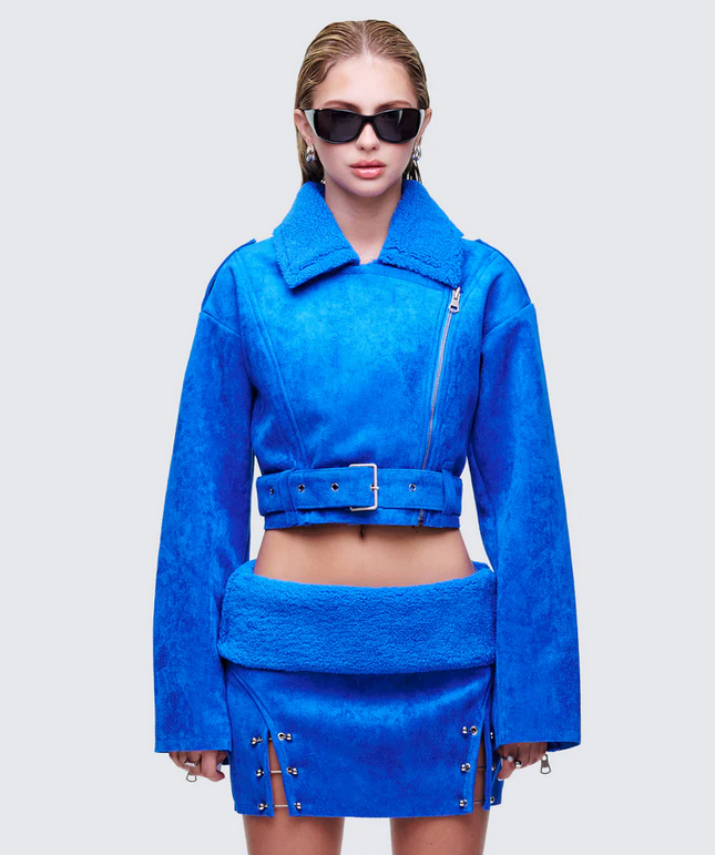 Finesse Ramona Blue Vegan Shearling Jacket