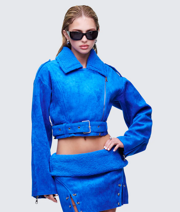 Finesse Ramona Blue Vegan Shearling Jacket