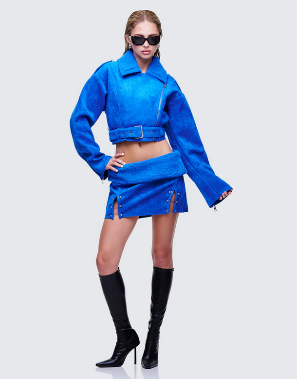 Finesse Ramona Blue Vegan Shearling Jacket