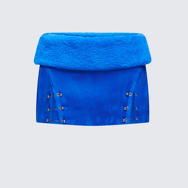 Finesse Ramona Blue Vegan Shearling Mini Skirt