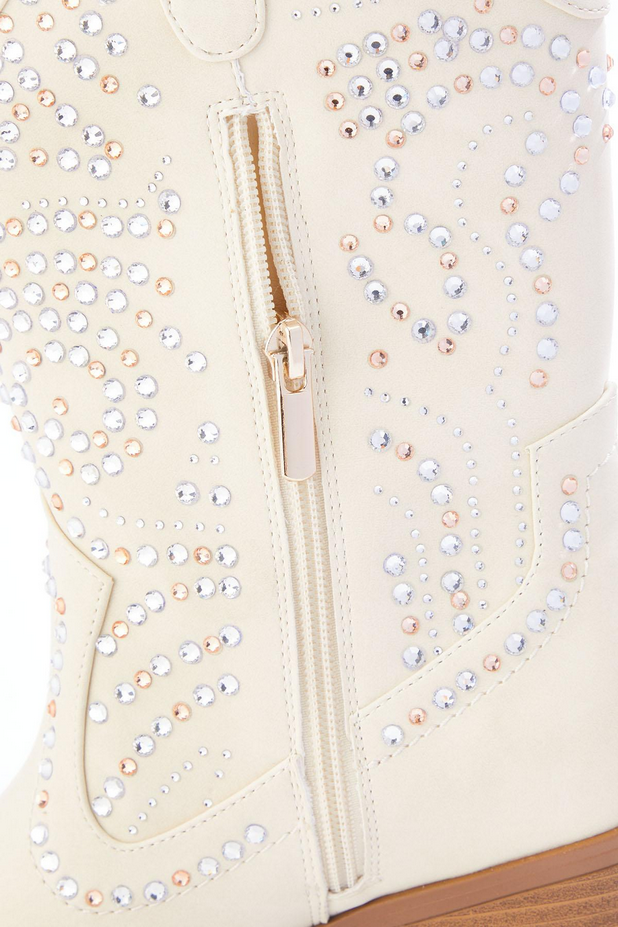 Cato Fashions Rhinestone Embellished Cream Western Boots