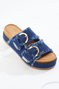 Cato Fashions Wide Width Double Buckle Denim Platform Sandals