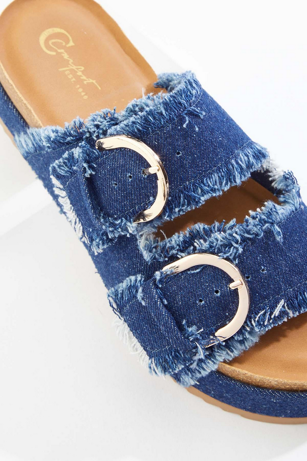 Cato Fashions Wide Width Double Buckle Denim Platform Sandals