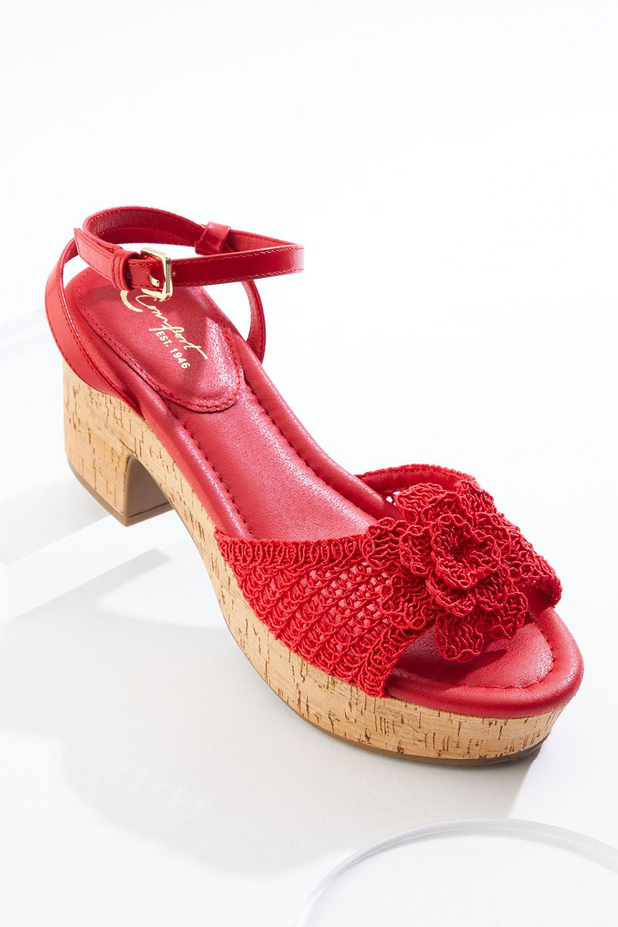 Cato Fashions Wide Width Crochet Flower Platform Sandals