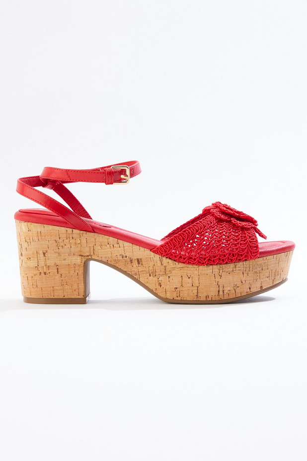 Cato Fashions Wide Width Crochet Flower Platform Sandals