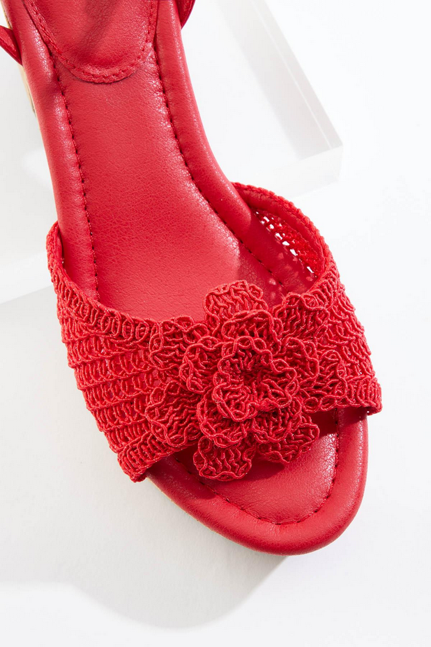 Cato Fashions Wide Width Crochet Flower Platform Sandals