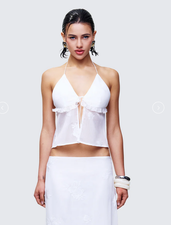 Finesse Isla Ivory Embroidered Halter Top
