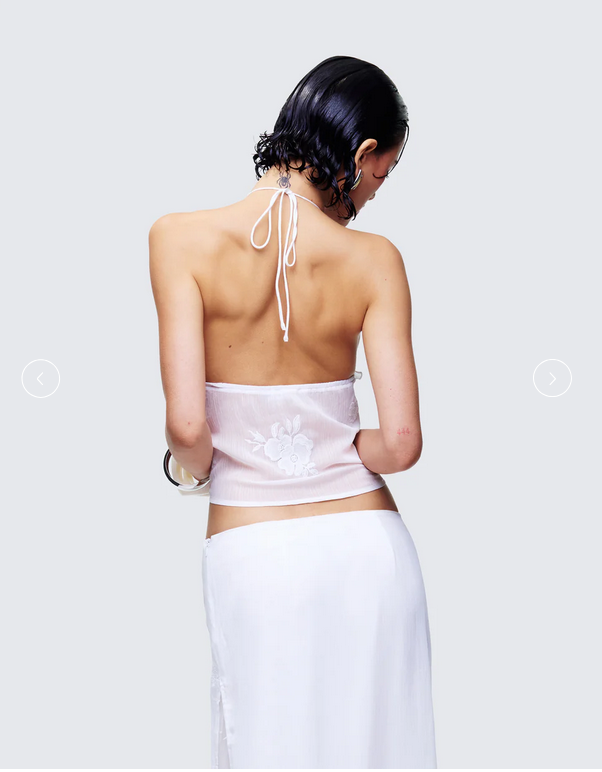 Finesse Isla Ivory Embroidered Halter Top