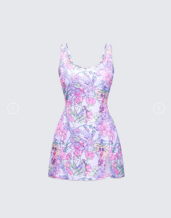 Finesse Seraphina Lilac Printed Hand Embellished Mini Dress