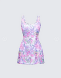 Finesse Seraphina Lilac Printed Hand Embellished Mini Dress