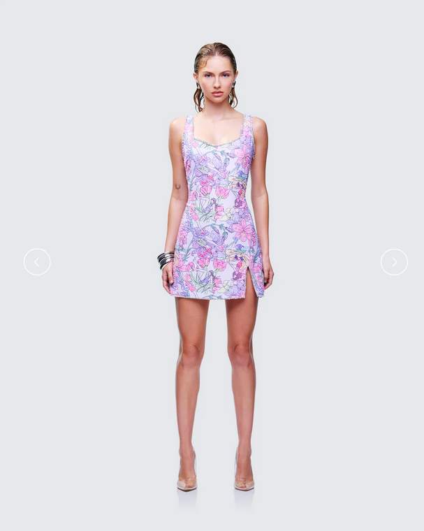 Finesse Seraphina Lilac Printed Hand Embellished Mini Dress