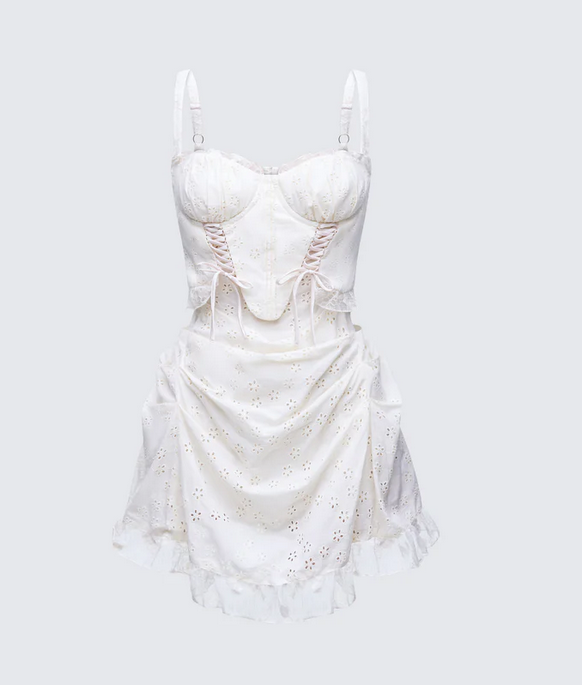 Finesse Sallie Ivory Eyelet Corset Mini Dress