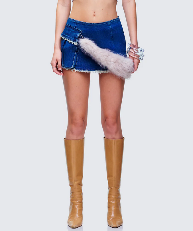 Finesse Sophelle Distressed Acid Wash Denim Mini Skirt