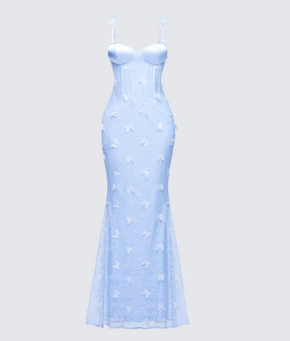 Finesse Alma Blue Butterfly Lace Maxi Dress
