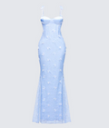 Finesse Alma Blue Butterfly Lace Maxi Dress