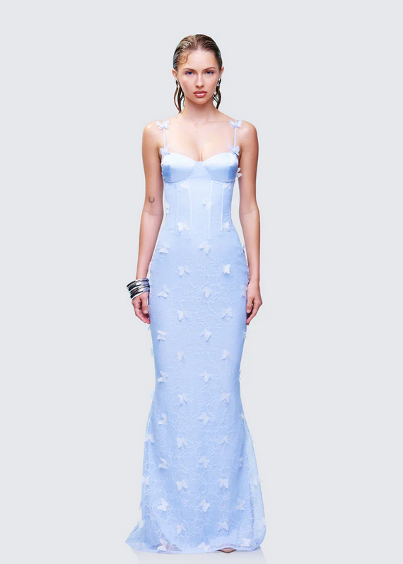 Finesse Alma Blue Butterfly Lace Maxi Dress