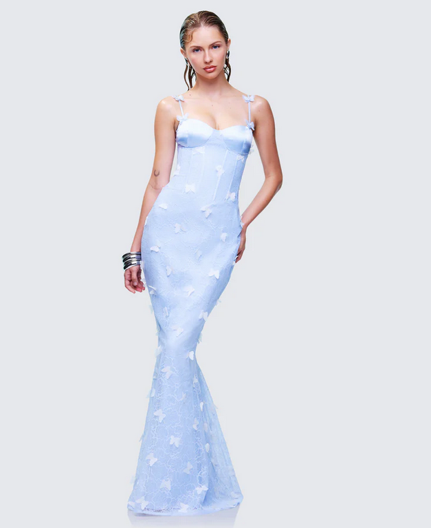 Finesse Alma Blue Butterfly Lace Maxi Dress