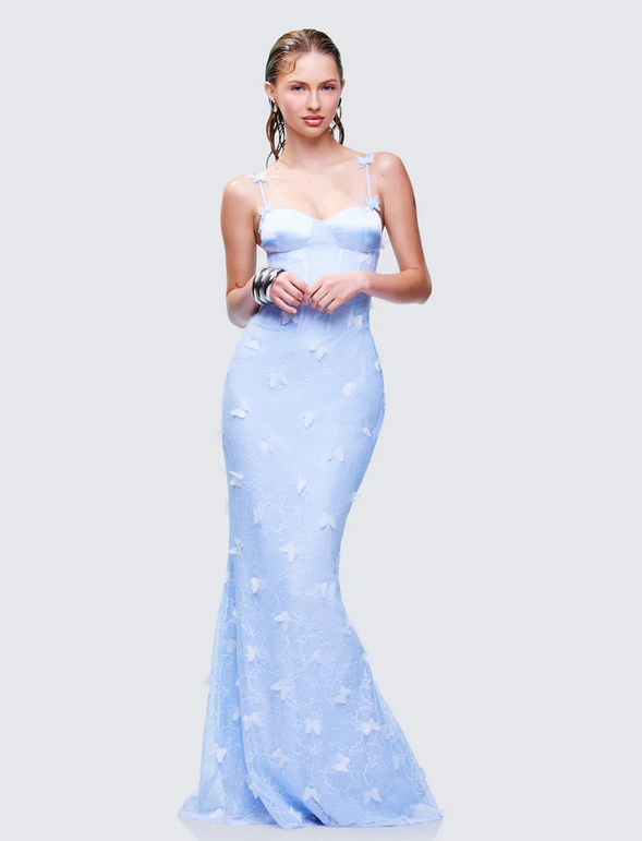 Finesse Alma Blue Butterfly Lace Maxi Dress