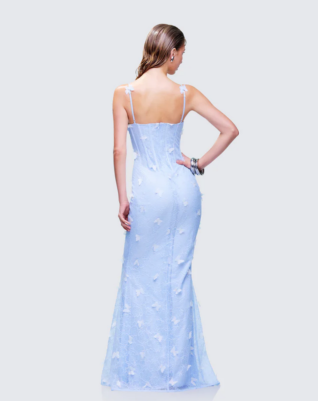 Finesse Alma Blue Butterfly Lace Maxi Dress