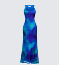 Finesse Naya Blue Printed Mesh Maxi Dress